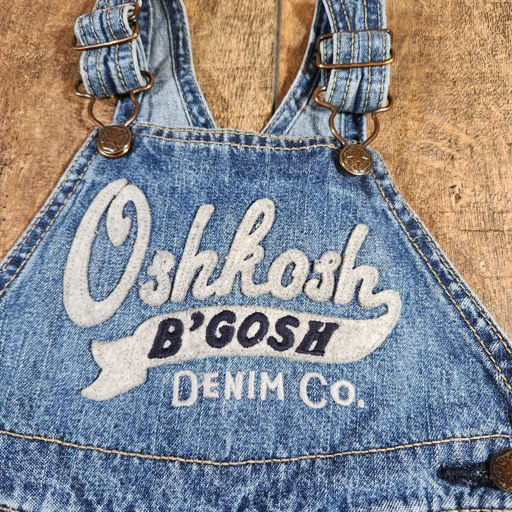 OSHKOSH B'GOSH Boys Denim Blue Jeans Embroidered Overalls 18 Months